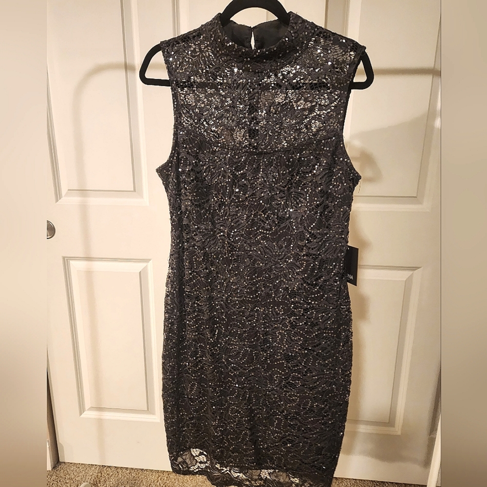 Marina sleeveless grey sequinned dress